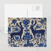 Blauwe en witte deer  tegel briefkaart (Voorkant / Achterkant)