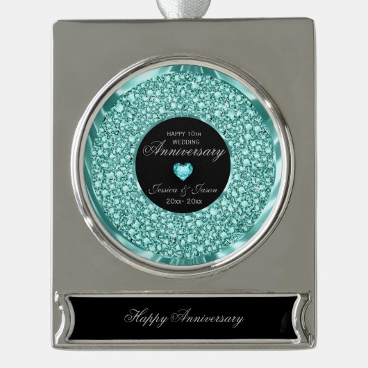 Blauwe en witte diamanten verzilverd banner ornament (Voorkant)