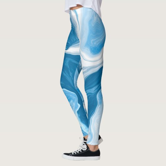 Blauwe en witte digitale blauwe Art marmer Leggings (Links)