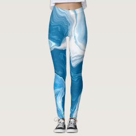 Blauwe en witte digitale blauwe Art marmer Leggings