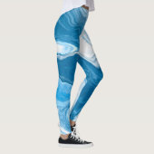 Blauwe en witte digitale blauwe Art marmer Leggings (Rechts)