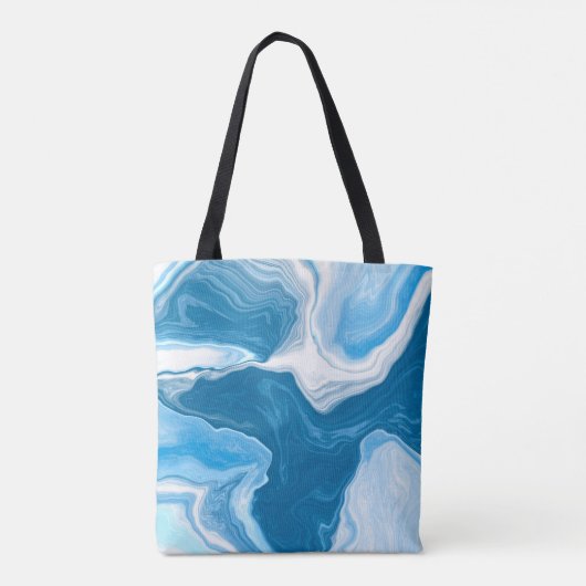 Blauwe en witte digitale blauwe Art marmer Tote Bag (Achterkant)