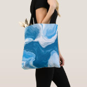 Blauwe en witte digitale blauwe Art marmer Tote Bag (Dichtbij)