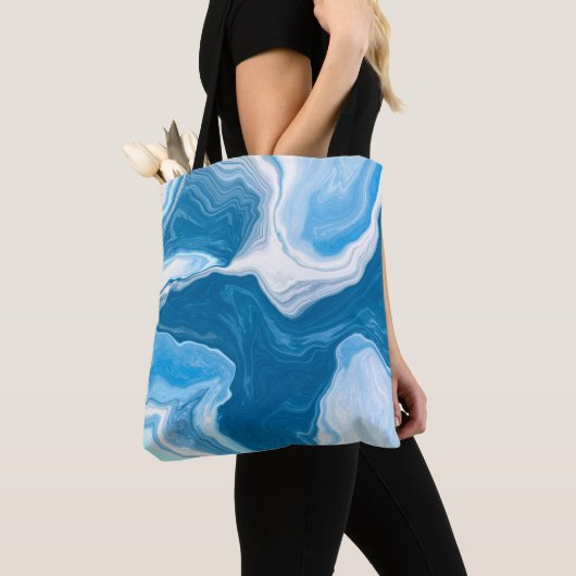 Blauwe en witte digitale blauwe Art marmer Tote Bag (Dichtbij)