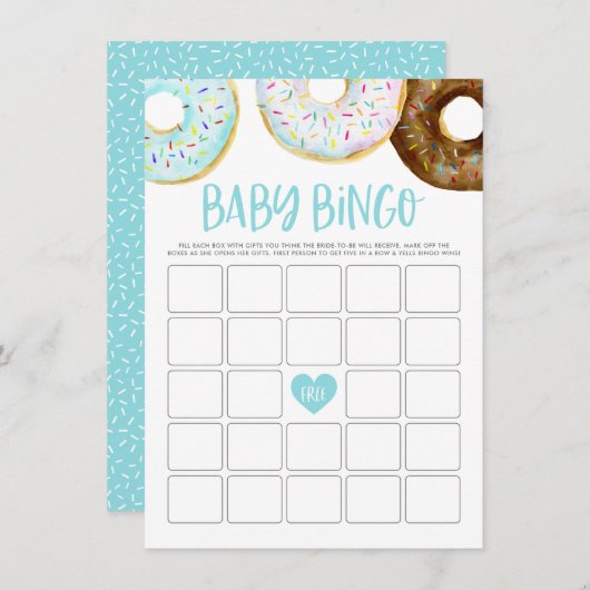 Blauwe en Witte Donuts Baby shower Bingo Game Kaar Informatiekaartje (Voorkant / Achterkant)