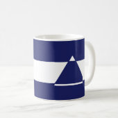 Blauwe en witte driehoek gevormd koffiemok (Voorkant rechts)