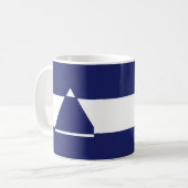 Blauwe en witte driehoek gevormd koffiemok (Voorkant links)