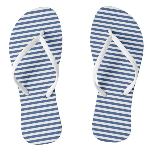 Blauwe en witte  dunne strepen teenslippers (Voetbed)