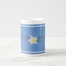 Blauwe en witte edelweiss Bone China Mok