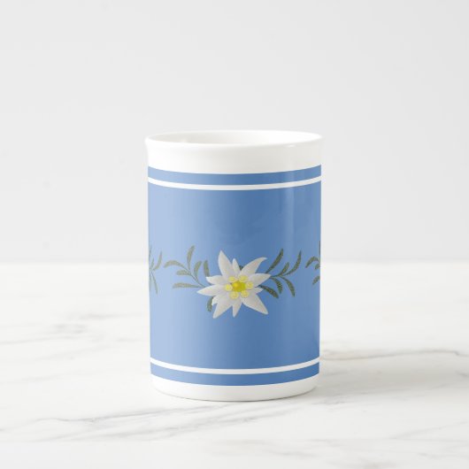 Blauwe en witte edelweiss Bone China Mok (Voorkant)
