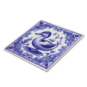 Blauwe en Witte Eend Europese Folk Animal Art Tegeltje (Zijkant)