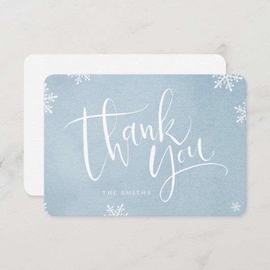 Blauwe en witte eenvoudige moderne Calligrafie-ker Bedankkaart (Voorkant / Achterkant)