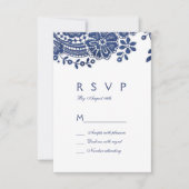 Blauwe en witte elegante kant bruiloft RSVP (Voorkant)