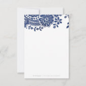 Blauwe en witte elegante  kant bruiloft RSVP (Achterkant)