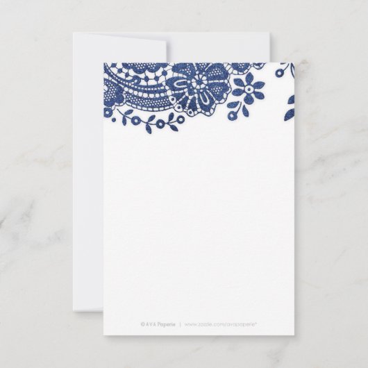 Blauwe en witte elegante  kant bruiloft RSVP Kaartje (Achterkant)