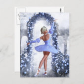 Blauwe en witte fantasie ballerina met rozen bloem briefkaart (Voorkant / Achterkant)