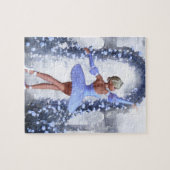 Blauwe en witte fantasie ballerina met rozen bloem legpuzzel (Horizontaal)
