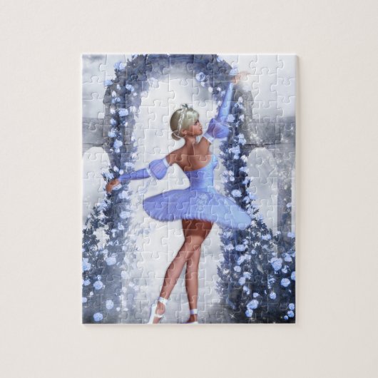 Blauwe en witte fantasie ballerina met rozen bloem legpuzzel (Verticaal)