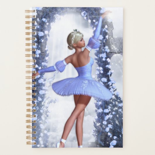 Blauwe en witte fantasie ballerina met rozen bloem planner (Voorkant)