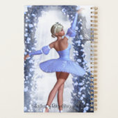 Blauwe en witte fantasie ballerina met rozen bloem planner (Achterkant)