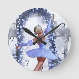 Blauwe en witte fantasie ballerina met rozen bloem ronde klok