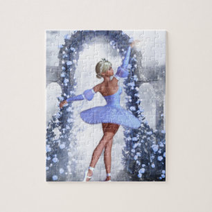 Blauwe en witte fantasie ballerina met rozenbloeme legpuzzel