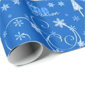 Blauwe en witte feestelijke kerst cadeaupapier (Rol Hoek)