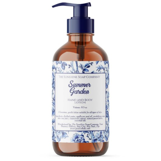 Blauwe en witte flacon Etiket voor cosmetische pro