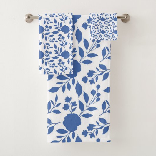 Blauwe en witte Floral Bad Handdoek (Insitu)