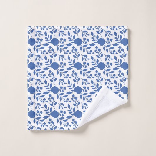 Blauwe en witte Floral Bad Handdoek (Wasdoekje)