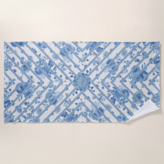 Blauwe en witte "Floral Beach Towel" Strandlaken