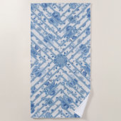 Blauwe en witte "Floral Beach Towel" Strandlaken (Voorkant)