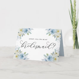 Blauwe en witte Floral ben je mijn Bridesmaid Bedankkaart