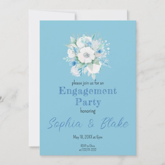Blauwe en witte Floral Bouquet Blue Engagement Par Kaart (Voorkant)