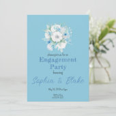 Blauwe en witte Floral Bouquet Blue Engagement Par Kaart (Staand voorkant)