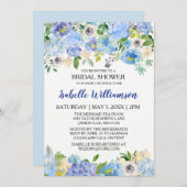 Blauwe en witte Floral Bridal Shower Invitations Kaart (Voorkant / Achterkant)