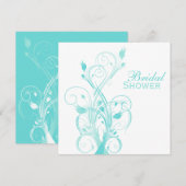 Blauwe en witte Floral Bridal Shower Kaart (Voorkant / Achterkant)