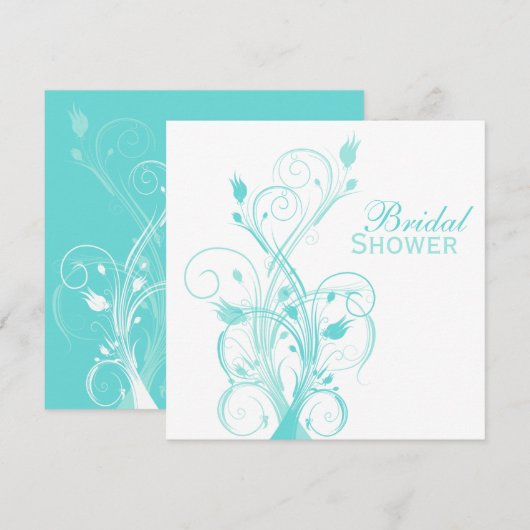 Blauwe en witte Floral Bridal Shower Kaart (Voorkant / Achterkant)