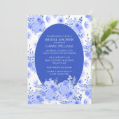 Blauwe en witte Floral Bridal Shower Kaart (Staand voorkant)