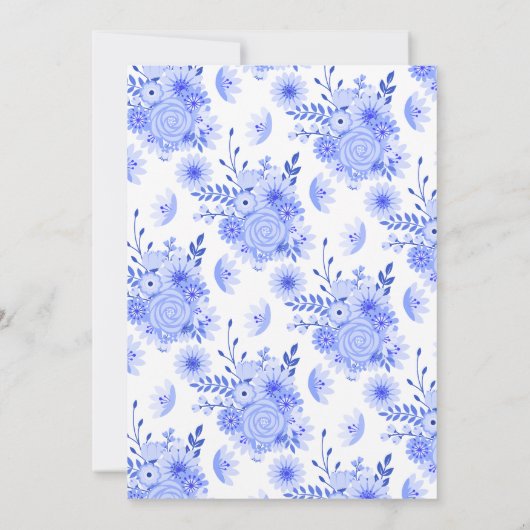 Blauwe en witte Floral Bridal Shower Kaart (Achterkant)