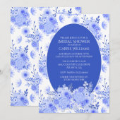 Blauwe en witte Floral Bridal Shower Kaart (Voorkant / Achterkant)