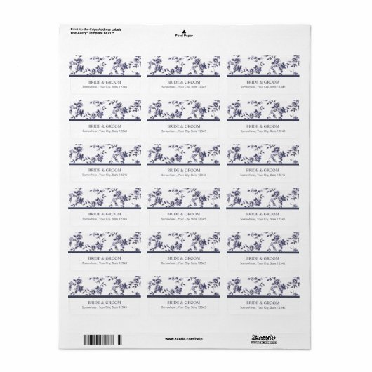  blauwe en witte Floral bruiloft Etiket (Full Sheet)