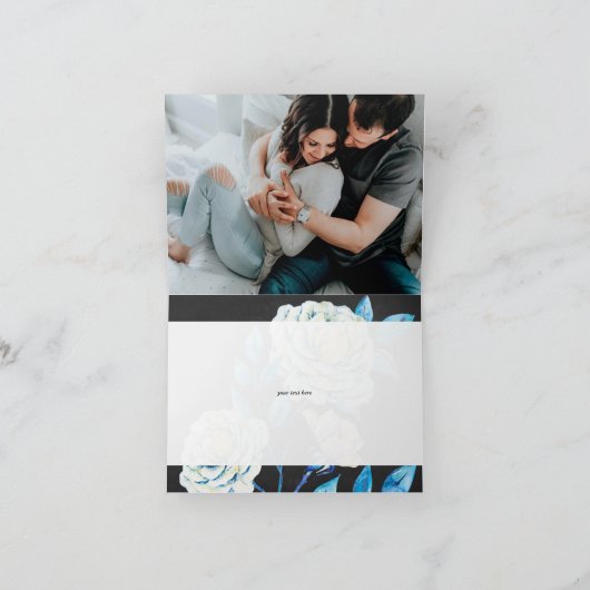 Blauwe en witte Floral bruiloft Hartelijk dank Bedankkaart (Binnen)