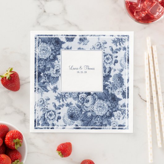  blauwe en witte Floral bruiloft Servet (Insitu)
