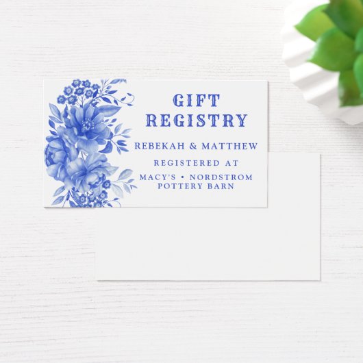 Blauwe en witte Floral | Cadeauregister Kaart (Bureau)