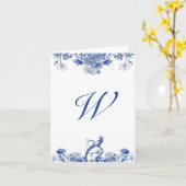Blauwe en witte Floral China Pattern Monogrammed Kaart (Gele Bloem)
