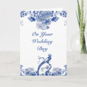 Blauwe en witte Floral China Pattern Wedding Kaart (Voorkant)