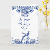 Blauwe en witte Floral China Pattern Wedding Kaart (Gele Bloem)