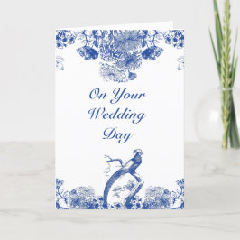 Blauwe en witte Floral China Pattern Wedding Kaart