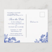 Blauwe en witte Floral Chinoiserie Save the Date P Briefkaart (Achterkant)